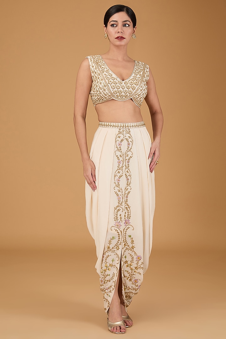 Ivory Organza Hand Embroidered Cape Set by Reeti Arneja at Pernia's Pop Up Shop