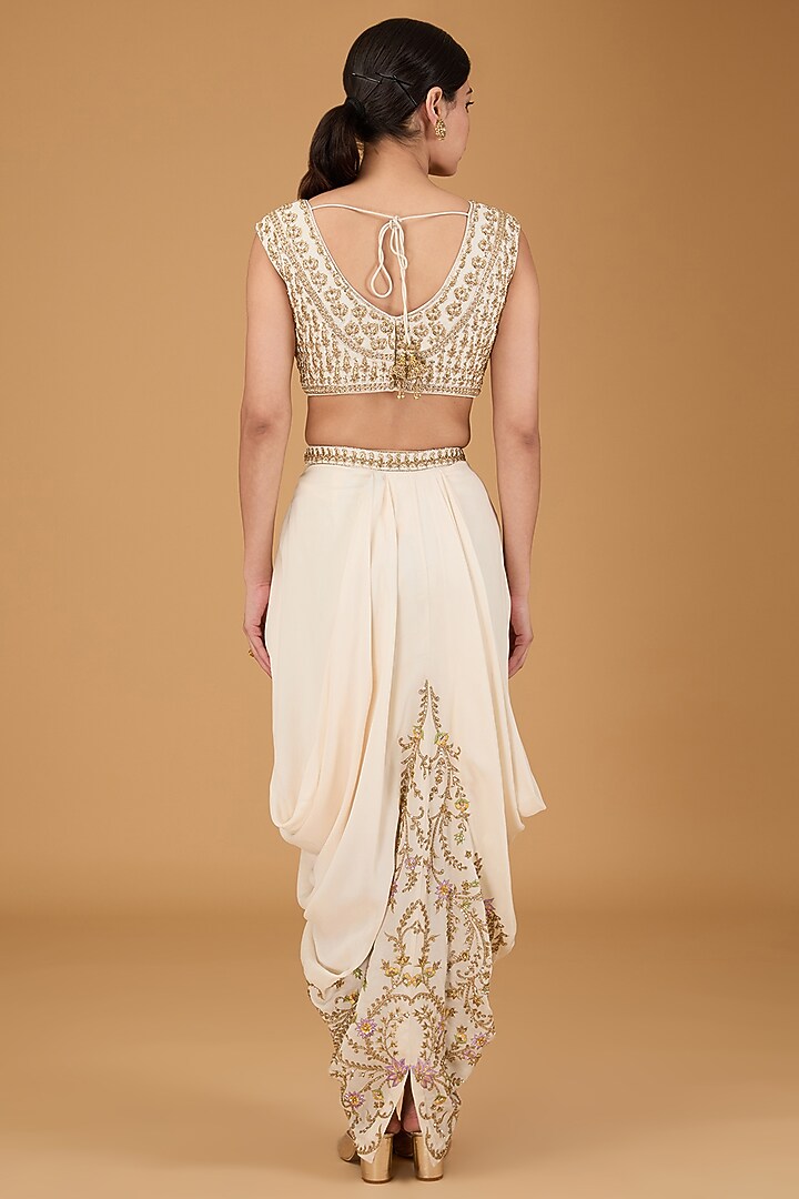 Ivory Organza Hand Embroidered Cape Set by Reeti Arneja at Pernia's Pop Up Shop