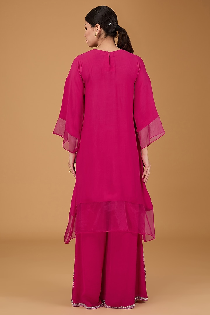 Fuchsia Pink Double Georgette Hand Embroidered Kurta Set by Reeti Arneja at Pernia's Pop Up Shop