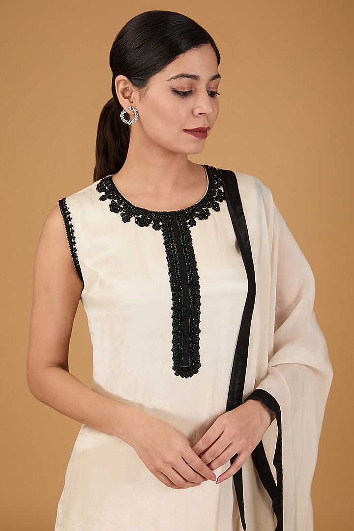 Ivory Cotton Satin Gharara Set by THE KLUB BY REETI ARNEJA at Pernia's Pop Up Shop
