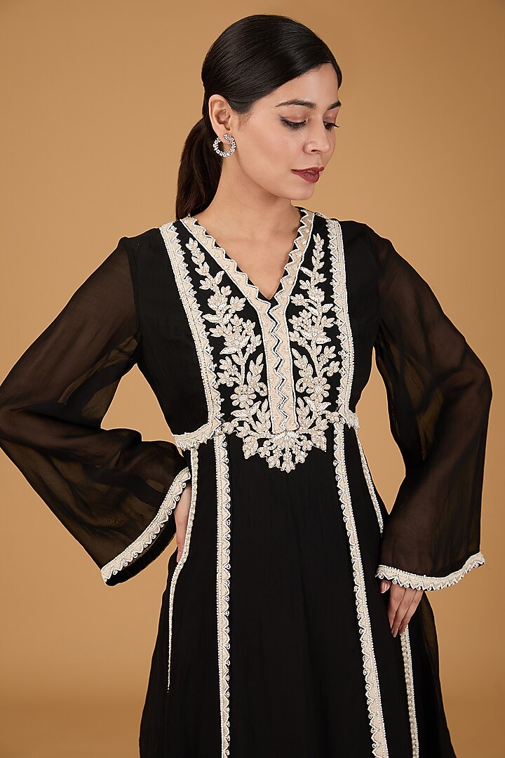 Black Cotton Satin Party Wear Sharara Set by THE KLUB BY REETI ARNEJA at Pernia's Pop Up Shop