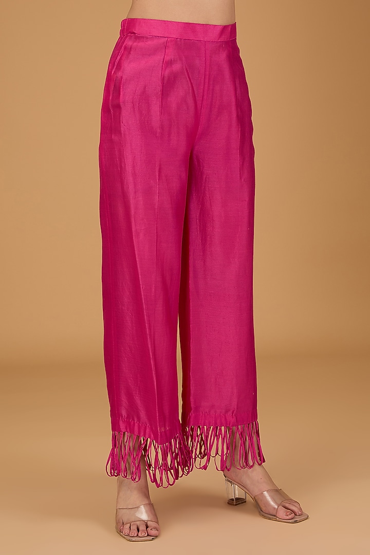Fuchsia Pink Chanderi Sequins & Cutwork Embroidered Kurta Set by THE KLUB BY REETI ARNEJA at Pernia's Pop Up Shop