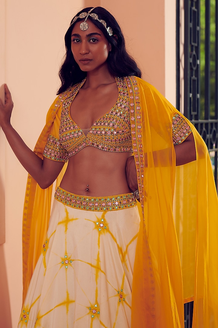 Yellow Silk & Organza Wedding Lehenga Set by Reeti Arneja at Pernia's Pop Up Shop