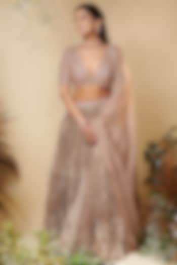 Rose Brown Taffeta Wedding Lehenga Set by Reeti Arneja at Pernia's Pop Up Shop