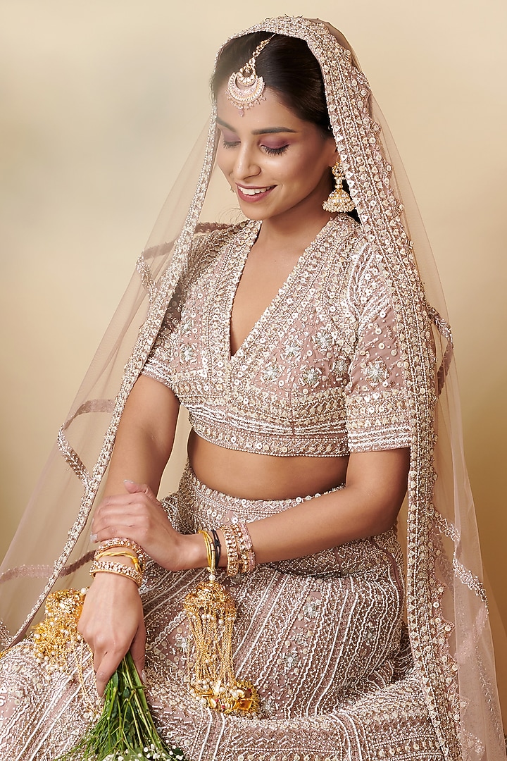 Rose Brown Organza Embroidered Bridal Lehenga Set by Reeti Arneja at Pernia's Pop Up Shop