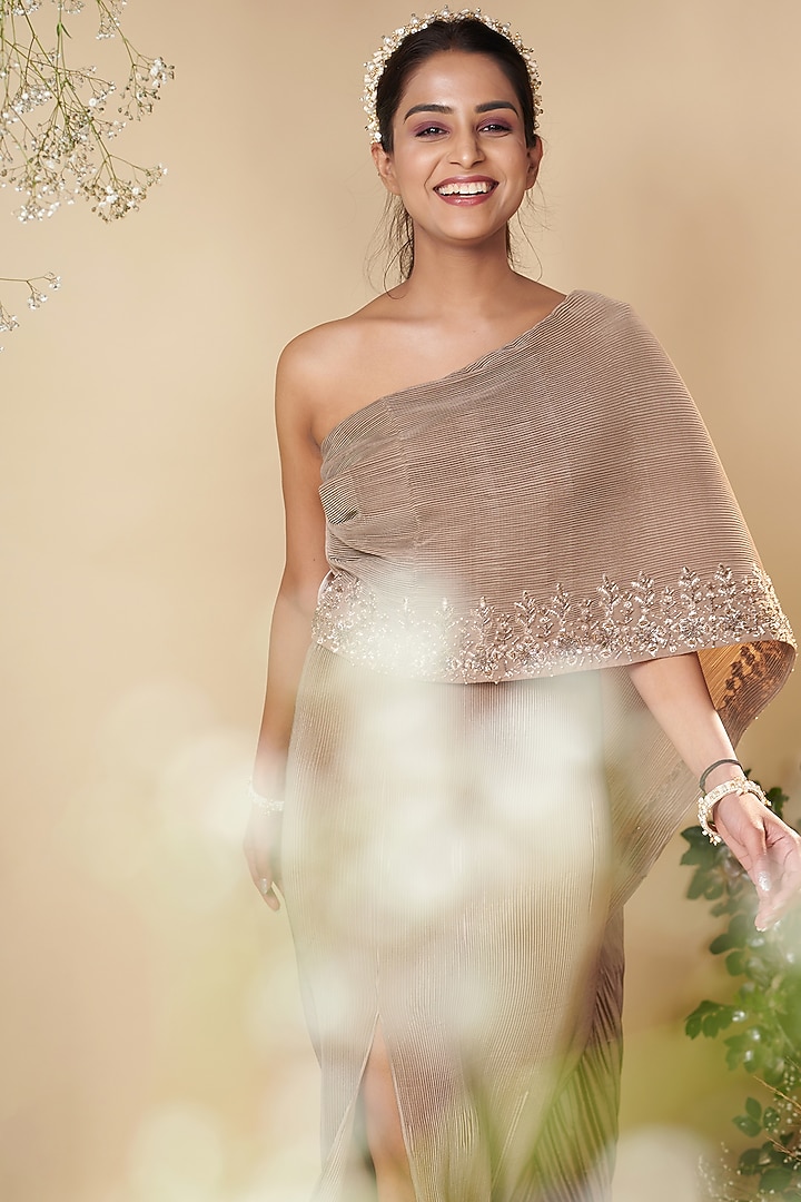 Rose Brown Taffeta Silk One-Shoulder Cocktail Dress by Reeti Arneja at Pernia's Pop Up Shop