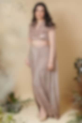 Rose Brown Chinon Dhoti Set by Reeti Arneja at Pernia's Pop Up Shop
