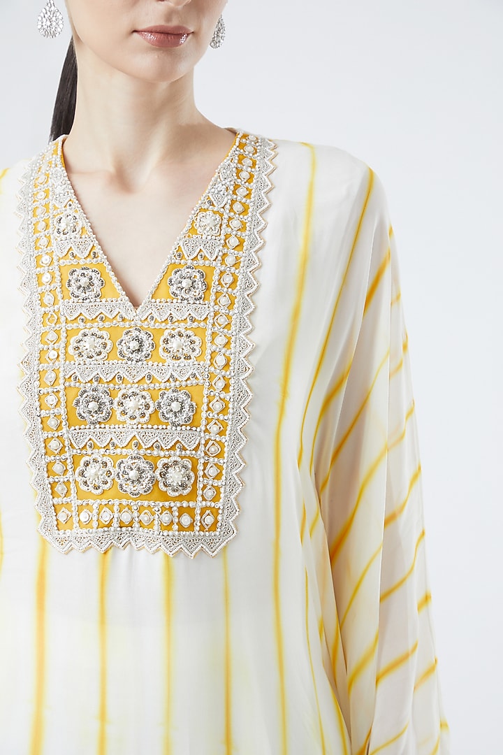 Yellow & White Printed Kaftan Set by Reeti Arneja at Pernia's Pop Up Shop