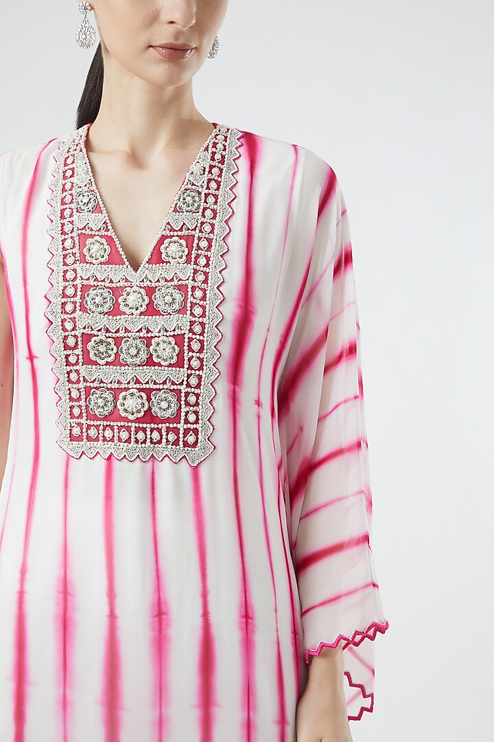 Pink & White Printed Kaftan Set by Reeti Arneja at Pernia's Pop Up Shop