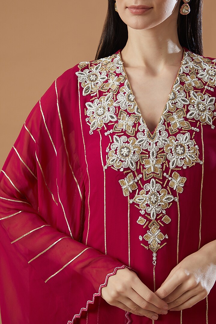 Red Georgette Wedding Sharara Set by Reeti Arneja at Pernia's Pop Up Shop