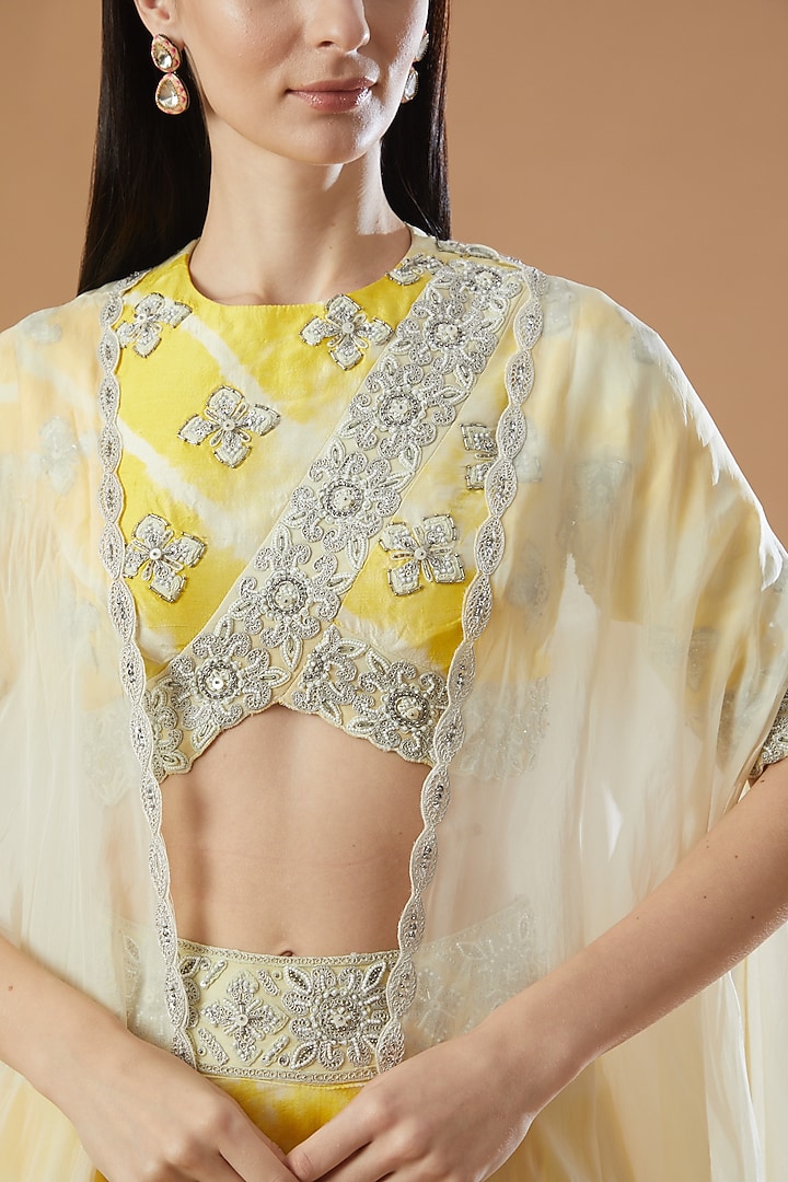 Ivory & Yellow Organza Printed Wedding Lehenga Set by Reeti Arneja at Pernia's Pop Up Shop