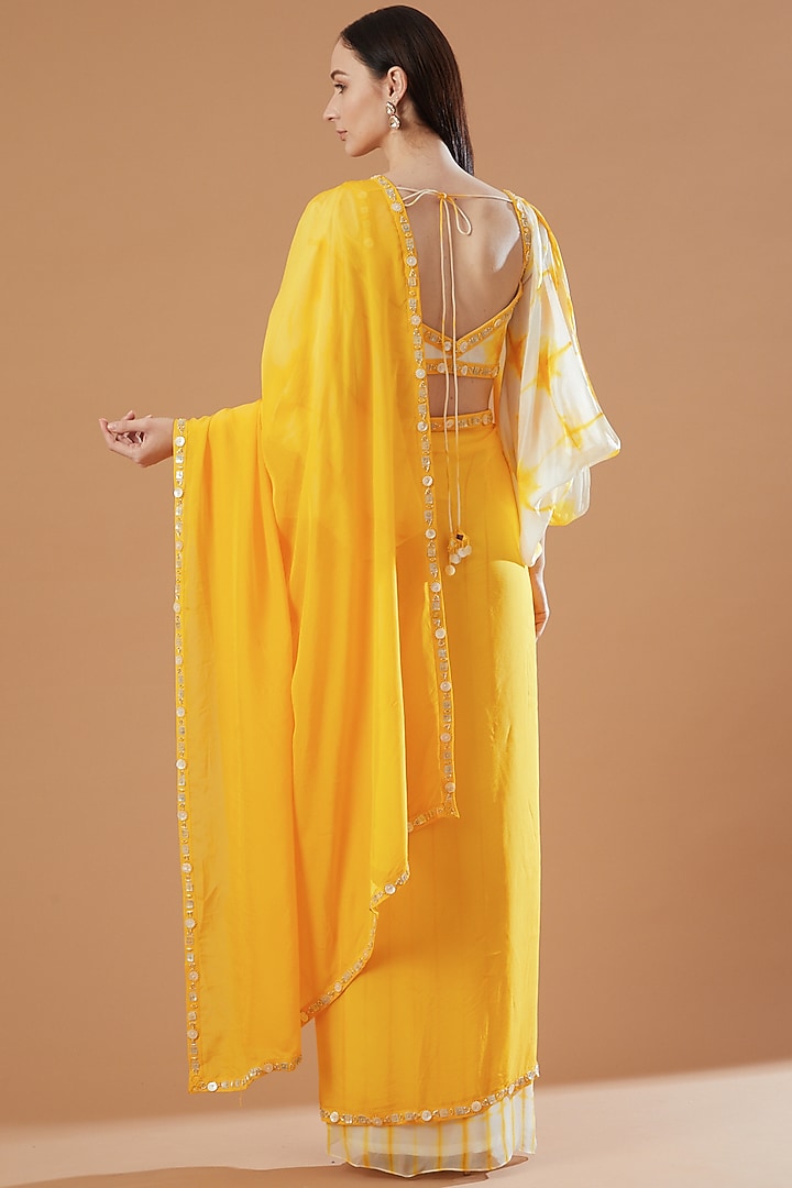 Ivory & Yellow Printed Wedding Saree Set by Reeti Arneja at Pernia's Pop Up Shop