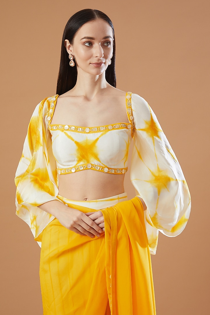Ivory & Yellow Printed Wedding Saree Set by Reeti Arneja at Pernia's Pop Up Shop