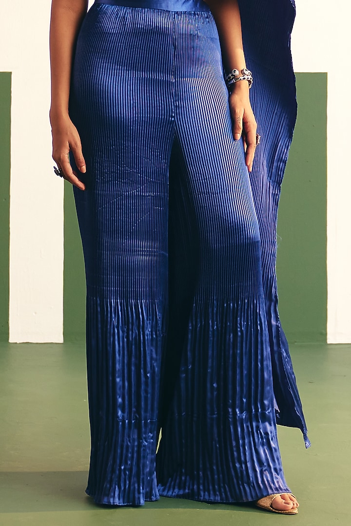 Cobalt Blue Pleated Satin Draped Jumpsuit by THE KLUB BY REETI ARNEJA at Pernia's Pop Up Shop