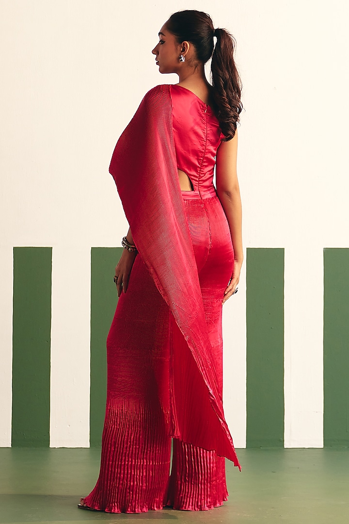Magenta Pink Pleated Satin Draped Jumpsuit by THE KLUB BY REETI ARNEJA at Pernia's Pop Up Shop