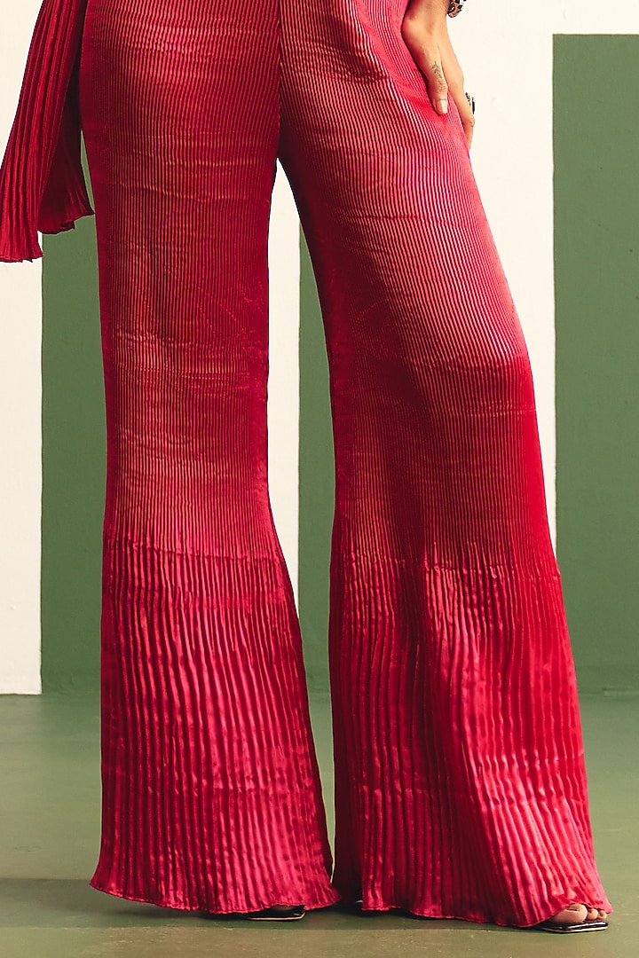 Magenta Pink Pleated Satin Draped Jumpsuit by THE KLUB BY REETI ARNEJA at Pernia's Pop Up Shop