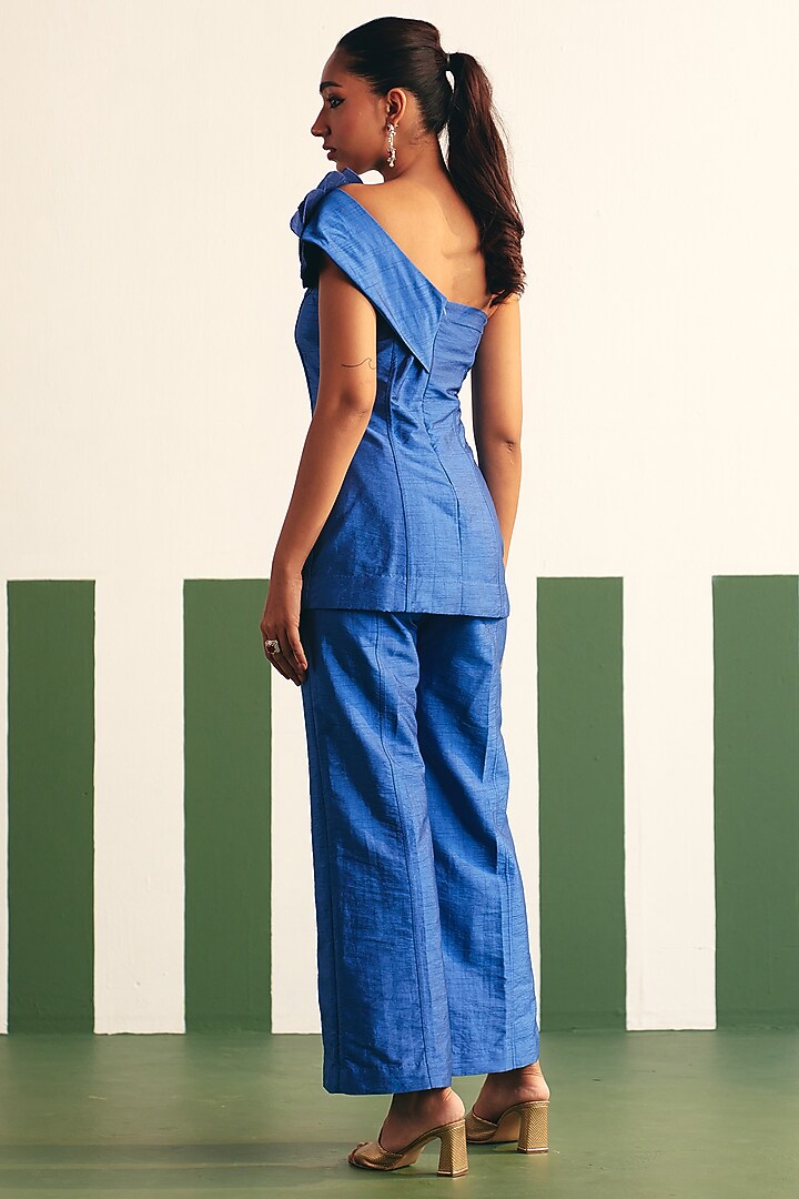 Cobalt Blue Dupion Silk & Pleated Satin Co-Ord Set by THE KLUB BY REETI ARNEJA at Pernia's Pop Up Shop