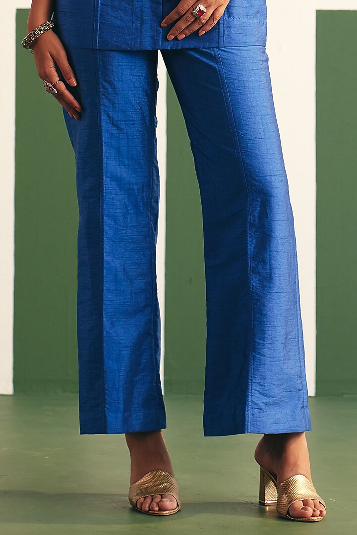 Cobalt Blue Dupion Silk & Pleated Satin Co-Ord Set by THE KLUB BY REETI ARNEJA at Pernia's Pop Up Shop
