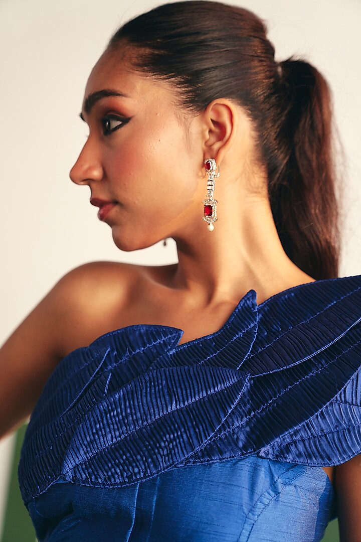 Cobalt Blue Dupion Silk & Pleated Satin Co-Ord Set by THE KLUB BY REETI ARNEJA at Pernia's Pop Up Shop