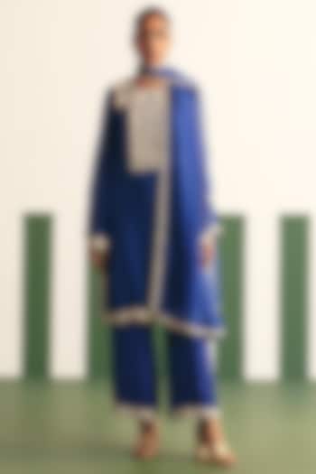 Cobalt Blue Organza Embroidered Kurta Set by THE KLUB BY REETI ARNEJA at Pernia's Pop Up Shop