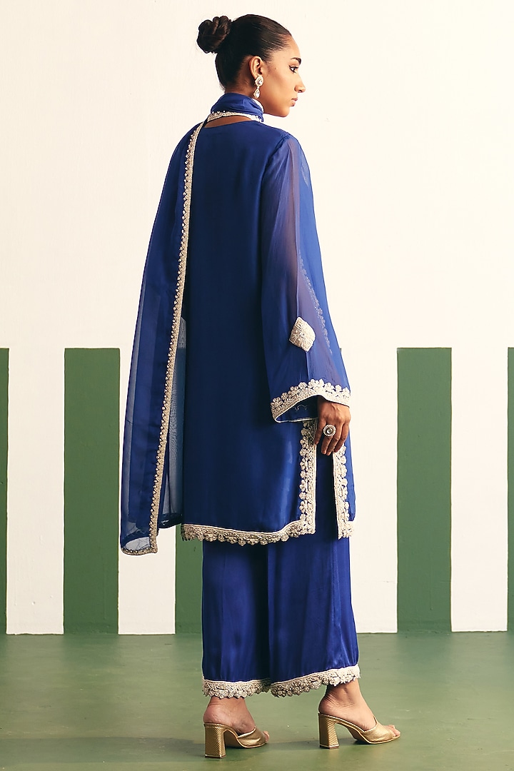Cobalt Blue Organza Embroidered Kurta Set by THE KLUB BY REETI ARNEJA at Pernia's Pop Up Shop