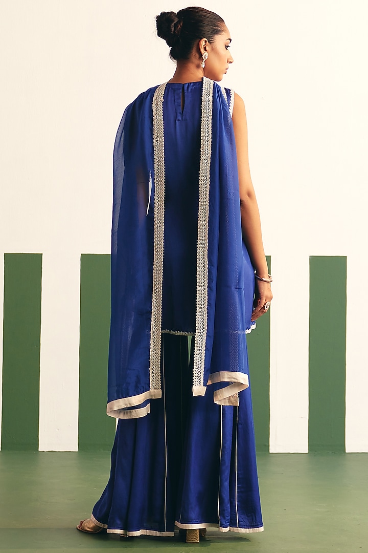 Cobalt Blue Cotton Satin Gharara Set by THE KLUB BY REETI ARNEJA at Pernia's Pop Up Shop