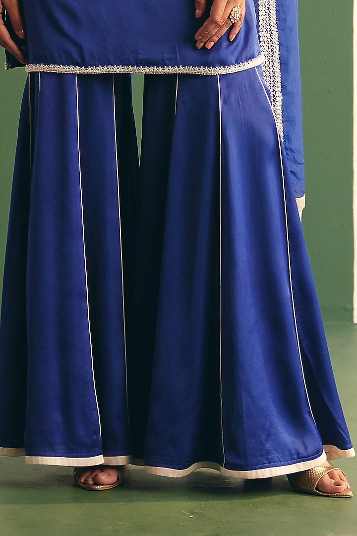 Cobalt Blue Cotton Satin Gharara Set by THE KLUB BY REETI ARNEJA at Pernia's Pop Up Shop