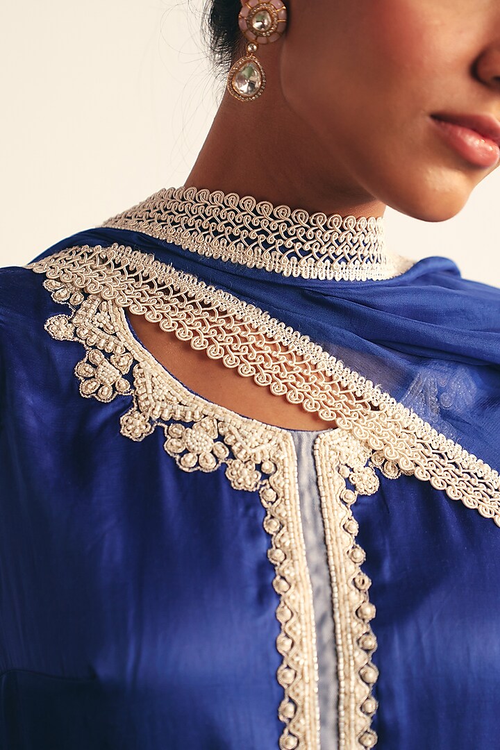 Cobalt Blue Cotton Satin Gharara Set by THE KLUB BY REETI ARNEJA at Pernia's Pop Up Shop