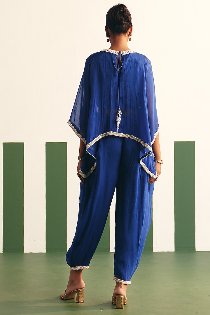 Cobalt Blue Organza Embroidered Kaftan Set by THE KLUB BY REETI ARNEJA at Pernia's Pop Up Shop