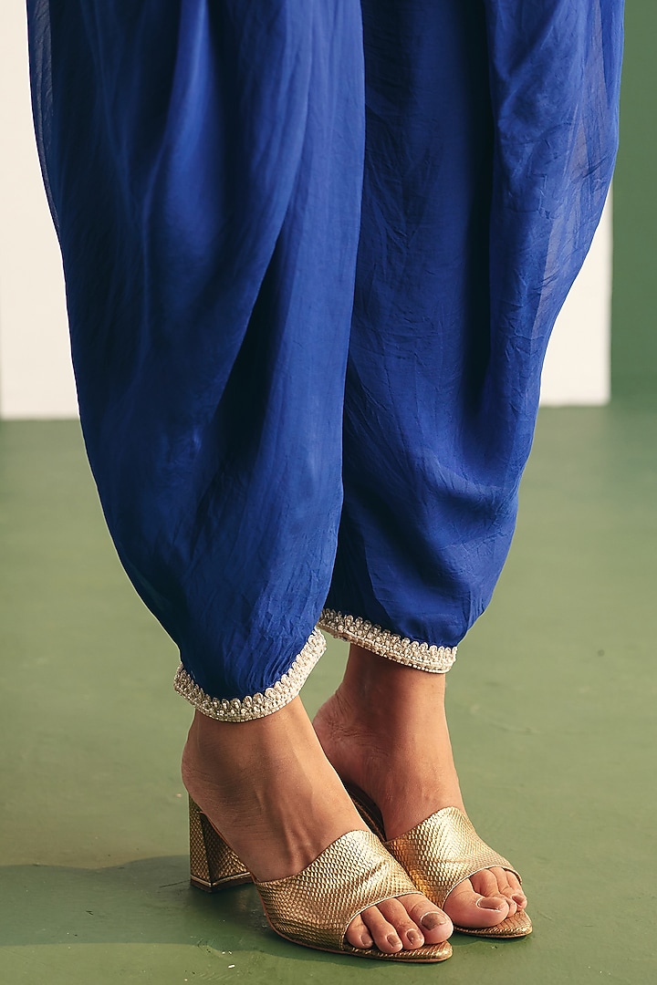 Cobalt Blue Organza Embroidered Kaftan Set by THE KLUB BY REETI ARNEJA at Pernia's Pop Up Shop