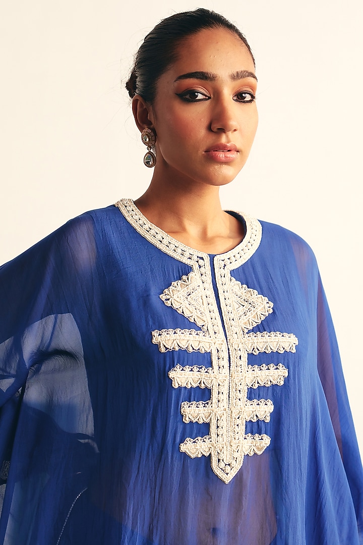 Cobalt Blue Organza Embroidered Kaftan Set by THE KLUB BY REETI ARNEJA at Pernia's Pop Up Shop