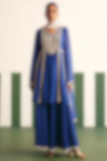 Cobalt Blue Cotton Satin Party Wear Sharara Set by THE KLUB BY REETI ARNEJA at Pernia's Pop Up Shop