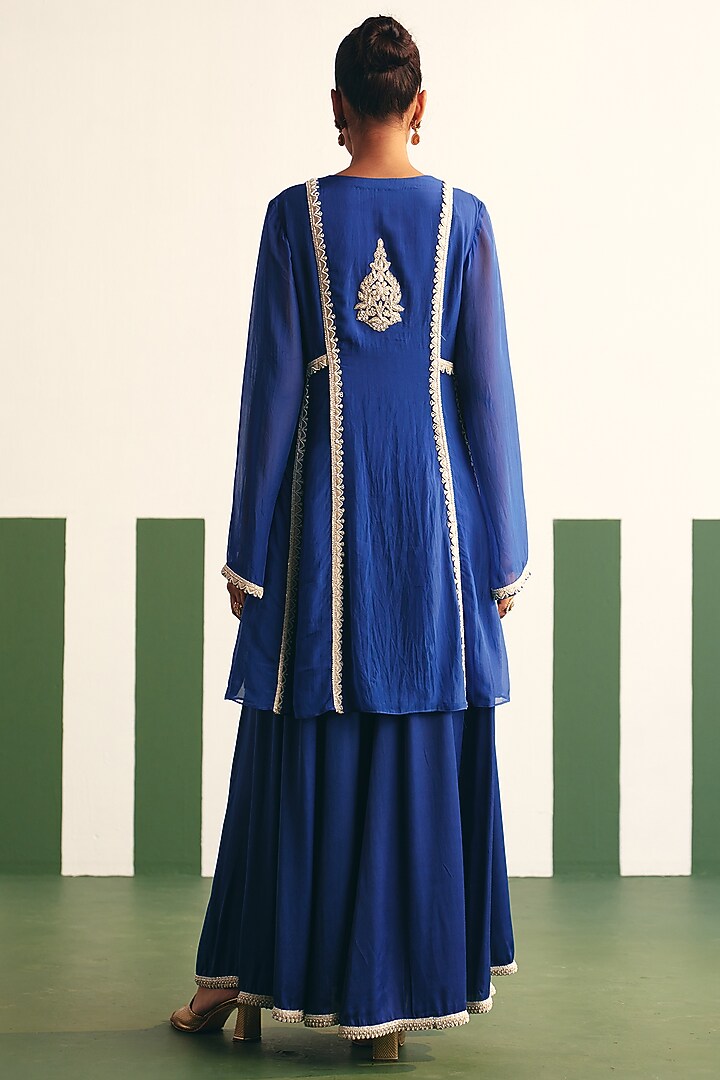Cobalt Blue Cotton Satin Party Wear Sharara Set by THE KLUB BY REETI ARNEJA at Pernia's Pop Up Shop
