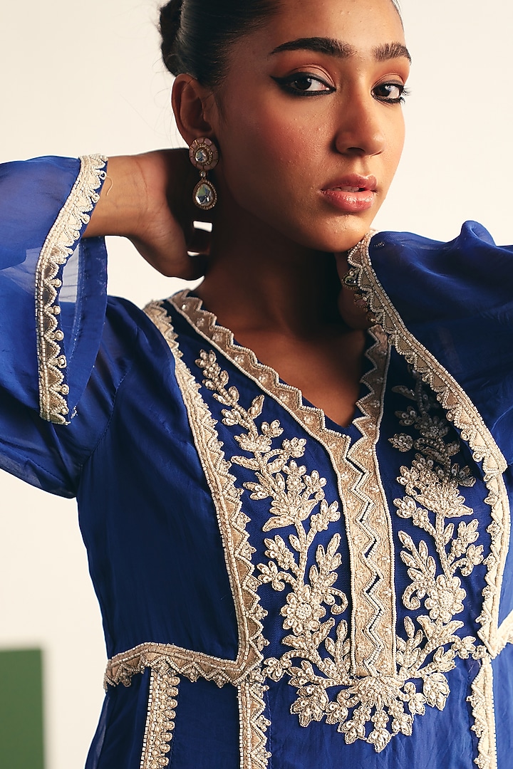 Cobalt Blue Cotton Satin Party Wear Sharara Set by THE KLUB BY REETI ARNEJA at Pernia's Pop Up Shop