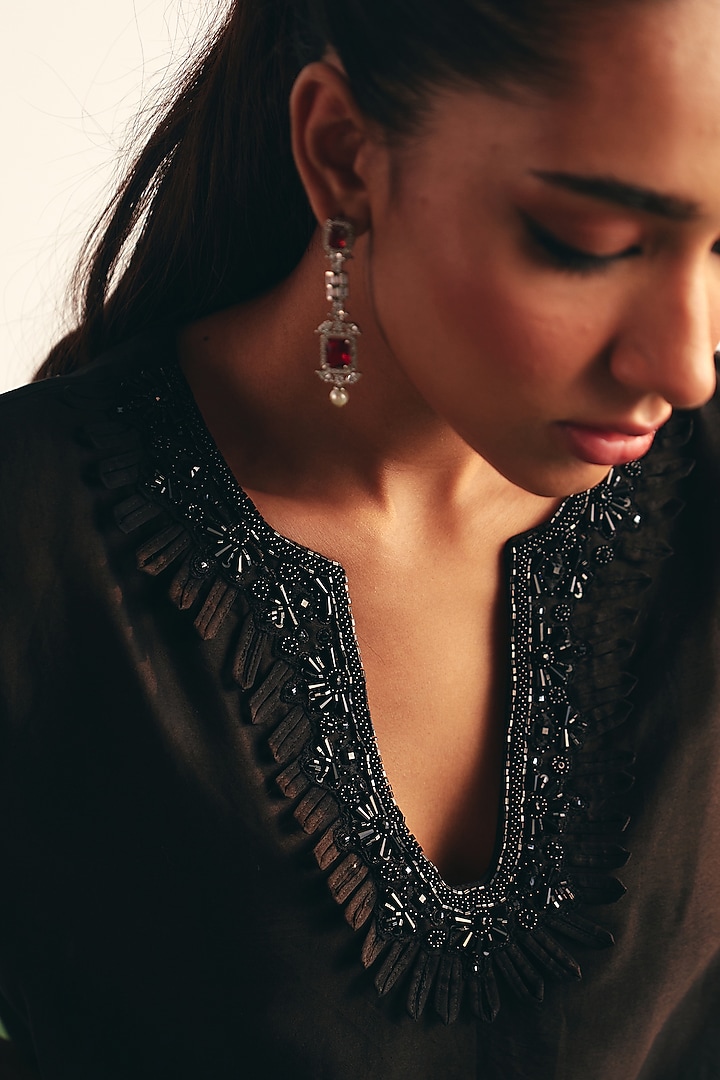 Black Chanderi Embroidered Kurta Set by THE KLUB BY REETI ARNEJA at Pernia's Pop Up Shop