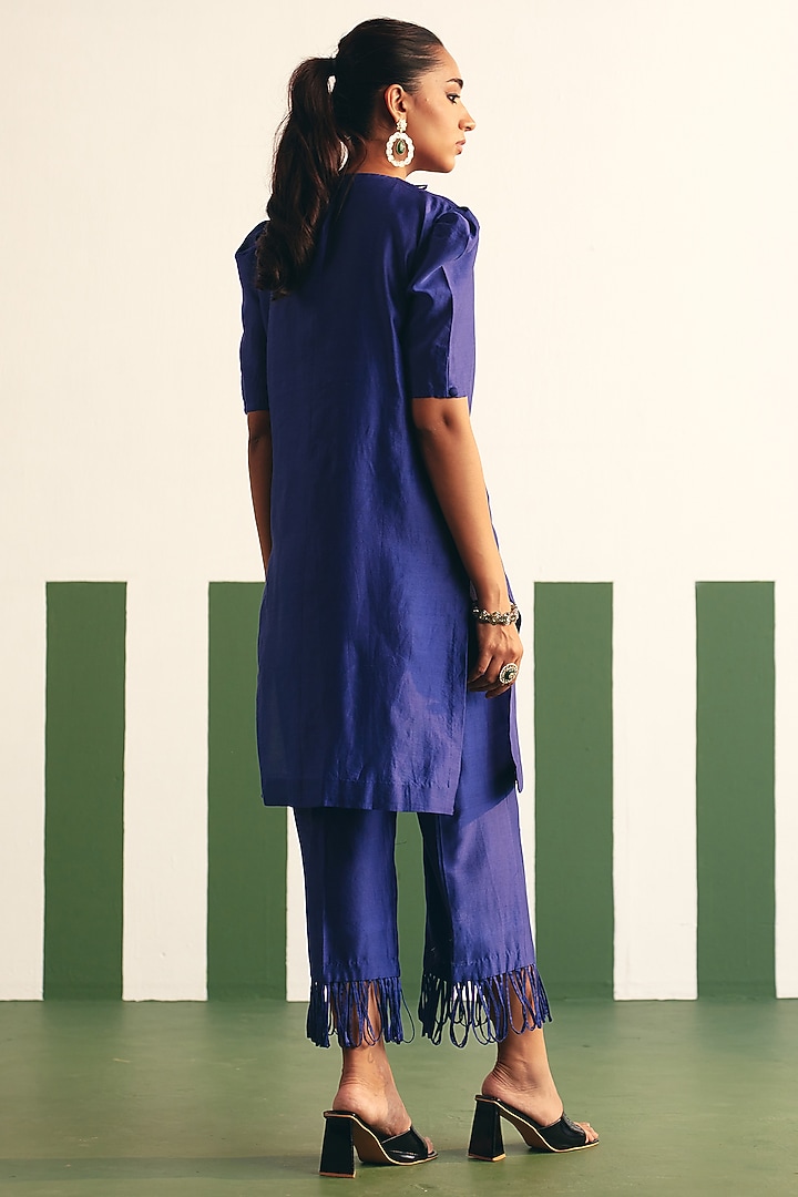 Ink Blue Chanderi Embroidered Kurta Set by THE KLUB BY REETI ARNEJA at Pernia's Pop Up Shop