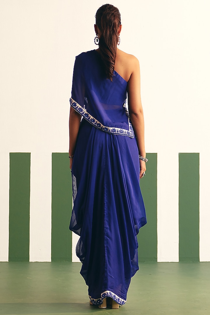 Ink Blue Organza Dhoti Skirt Set by THE KLUB BY REETI ARNEJA at Pernia's Pop Up Shop