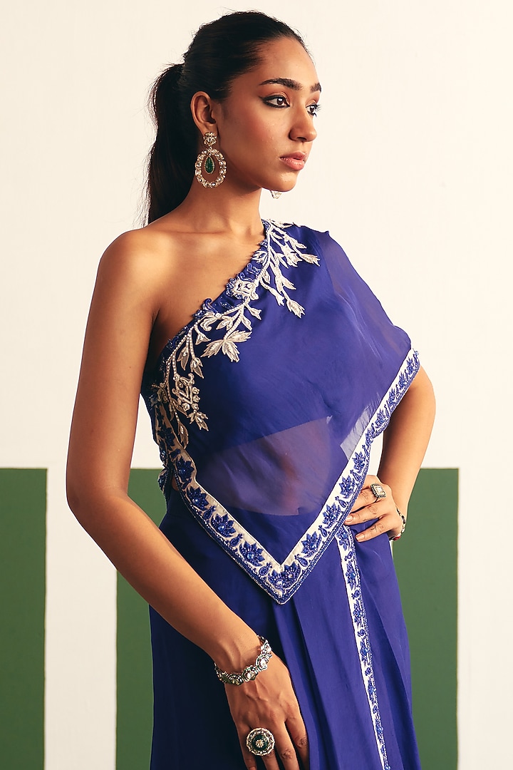 Ink Blue Organza Dhoti Skirt Set by THE KLUB BY REETI ARNEJA at Pernia's Pop Up Shop