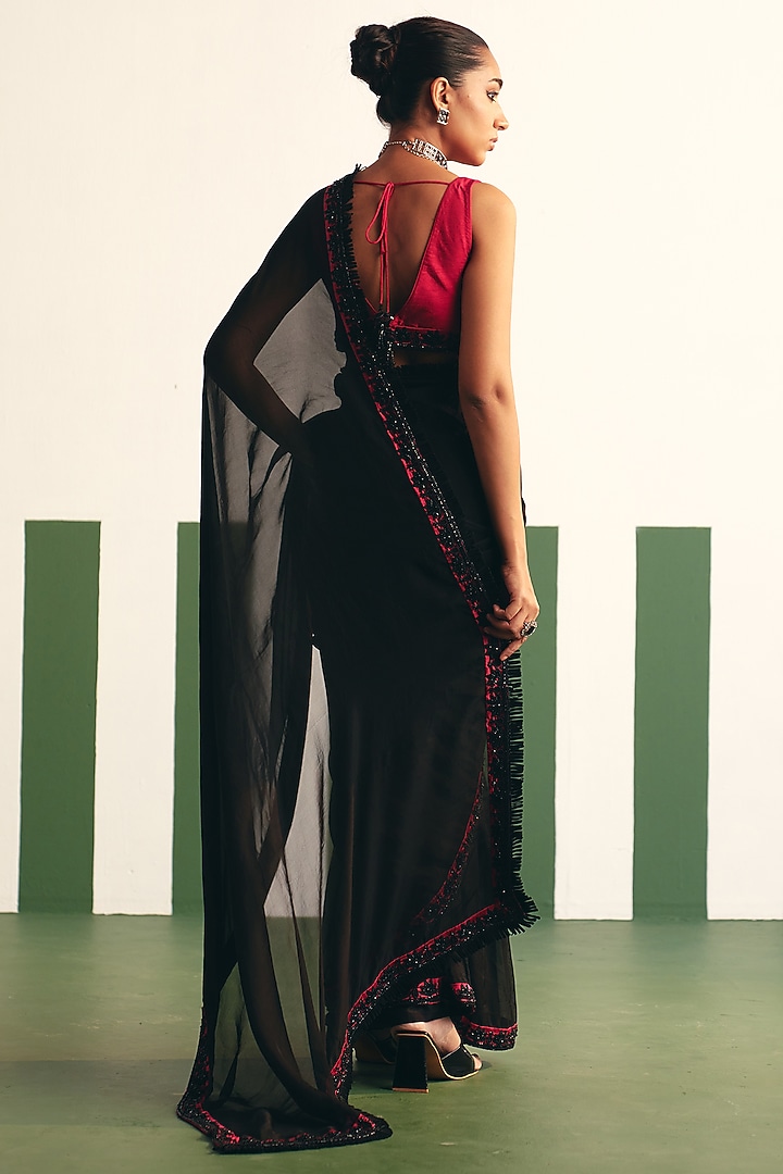 Black Organza Embroidered Wedding Saree Set by THE KLUB BY REETI ARNEJA at Pernia's Pop Up Shop