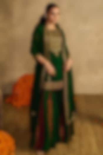 Forest Green Khadi Silk & Raw Silk Gharara Set by Reeti Arneja at Pernia's Pop Up Shop