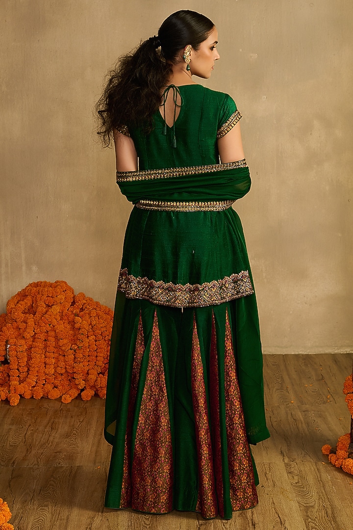 Green Raw Silk Gharara Set by Reeti Arneja at Pernia's Pop Up Shop
