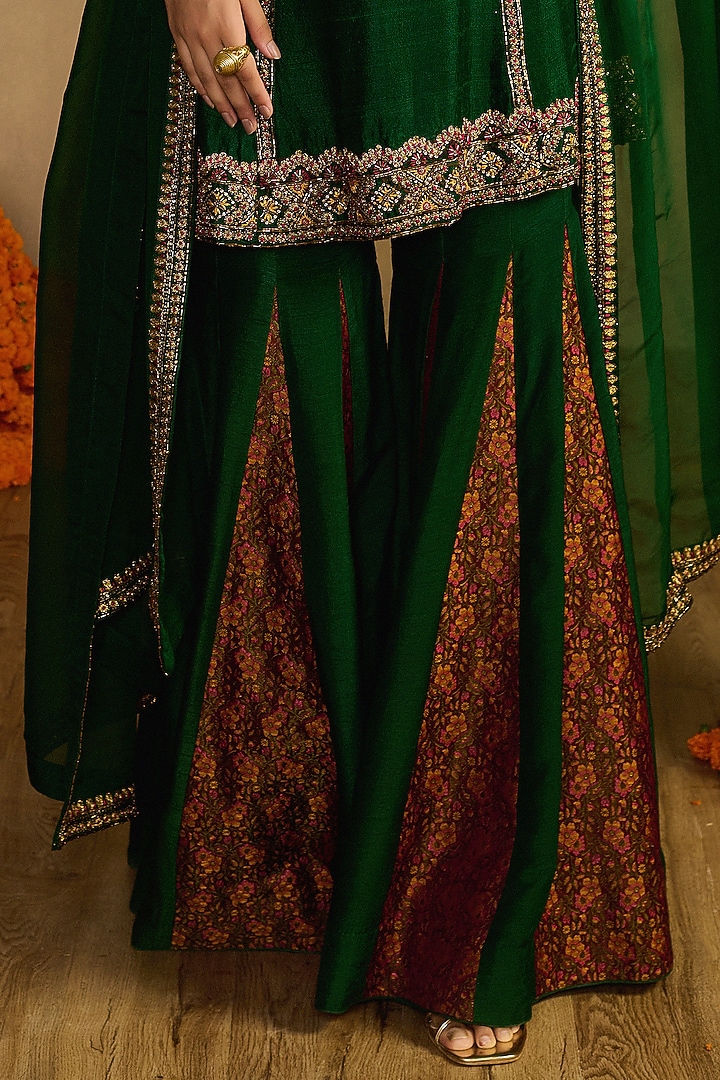 Green Raw Silk Gharara Set by Reeti Arneja at Pernia's Pop Up Shop
