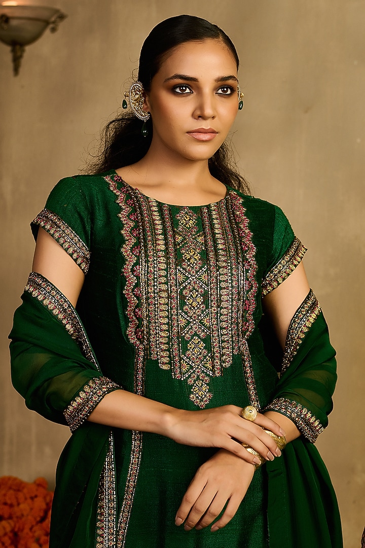 Green Raw Silk Gharara Set by Reeti Arneja at Pernia's Pop Up Shop