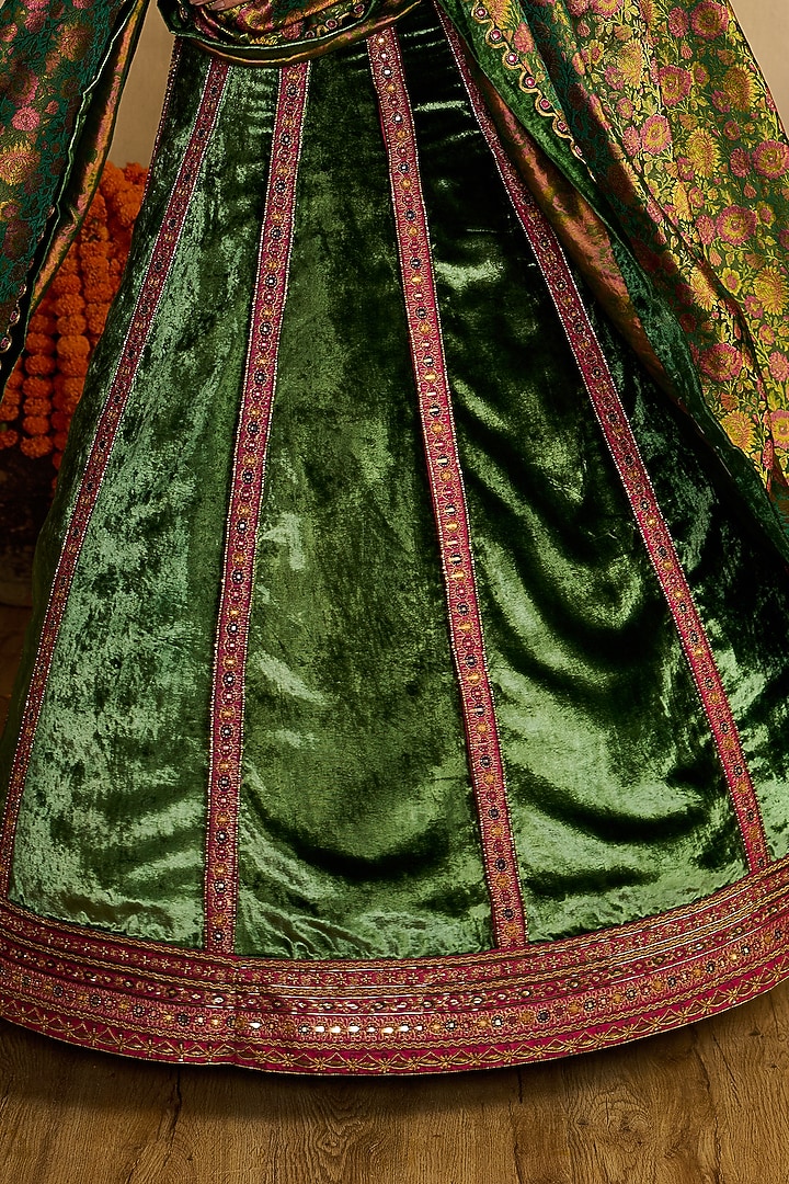 Multi-Colored Silk Velvet Embroidered Wedding Lehenga Set by Reeti Arneja at Pernia's Pop Up Shop