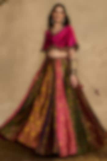 Multi-Colored Khadi Silk Flared Wedding Lehenga Set by Reeti Arneja at Pernia's Pop Up Shop