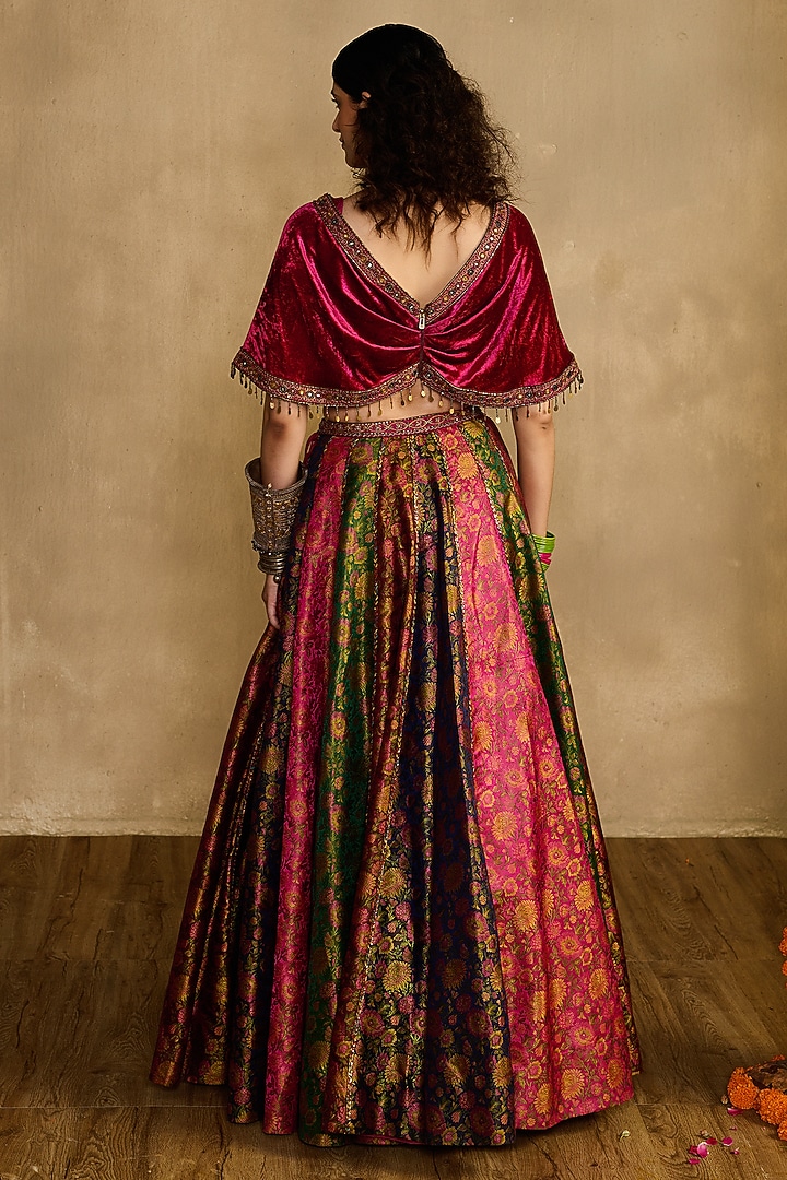 Multi-Colored Khadi Silk Flared Wedding Lehenga Set by Reeti Arneja at Pernia's Pop Up Shop