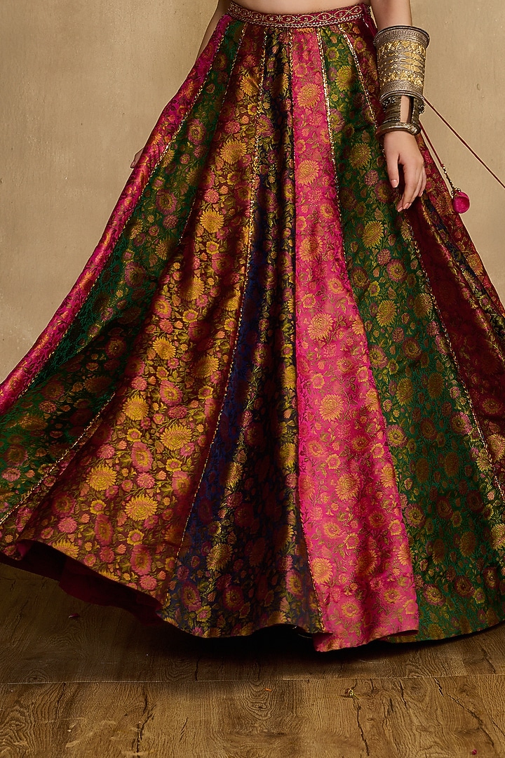 Multi-Colored Khadi Silk Flared Wedding Lehenga Set by Reeti Arneja at Pernia's Pop Up Shop