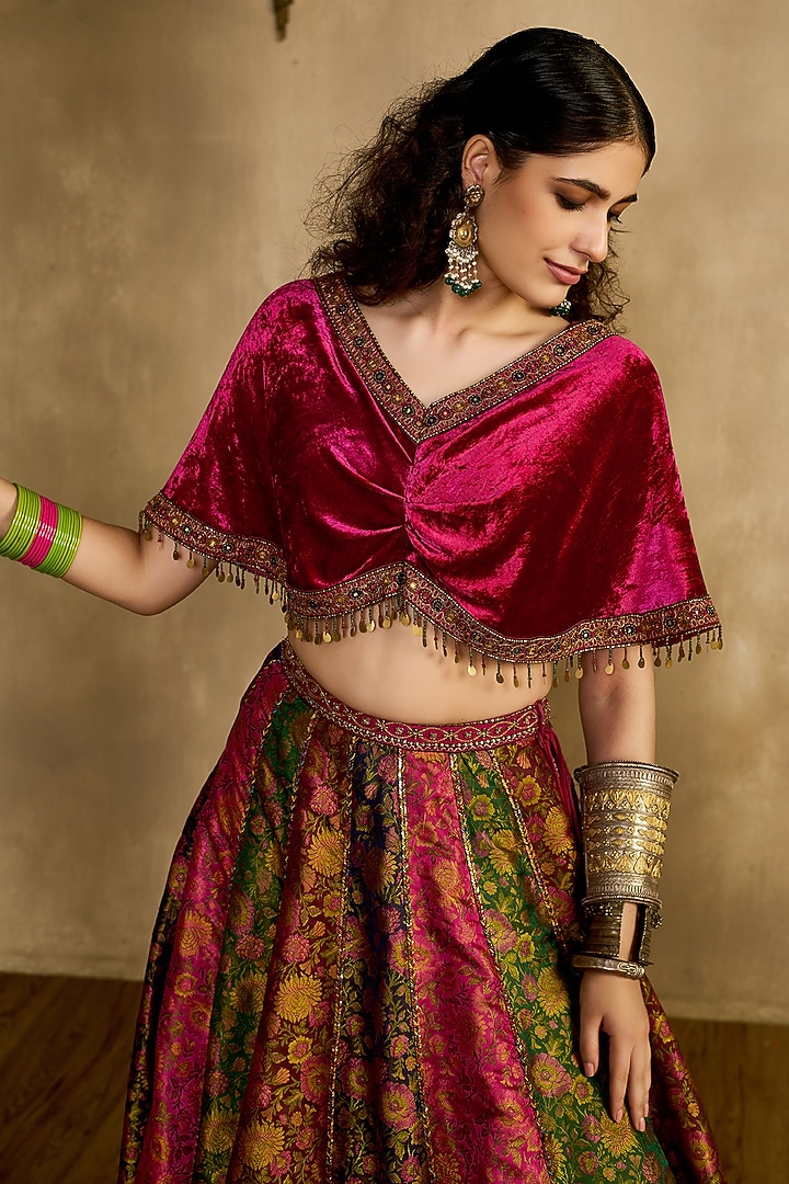Multi-Colored Khadi Silk Flared Wedding Lehenga Set by Reeti Arneja at Pernia's Pop Up Shop