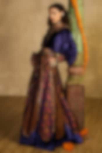 Midnight Blue Khadi Silk Scalloped Applique Wedding Lehenga Set by Reeti Arneja at Pernia's Pop Up Shop