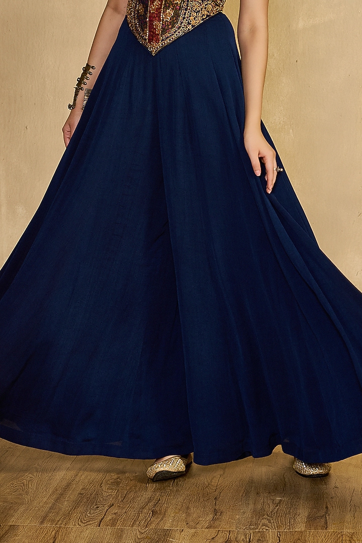 Midnight Blue Georgette Jumpsuit With Cape by Reeti Arneja at Pernia's Pop Up Shop